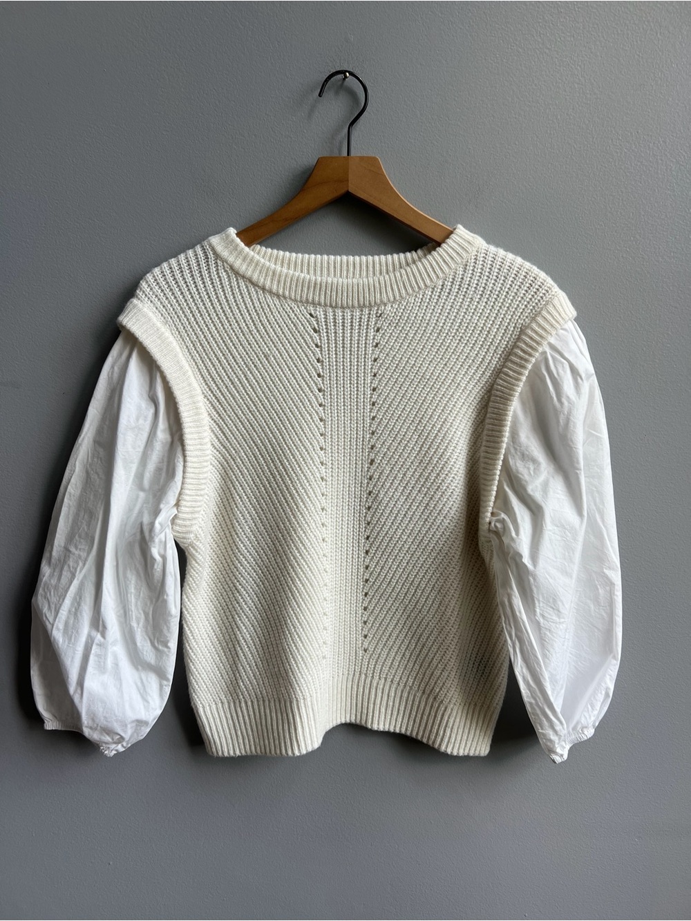 SANCTUARY Two Become One Sweater Cream White Pullover Sweater Vest Shirt Small - Picture 4 of 10